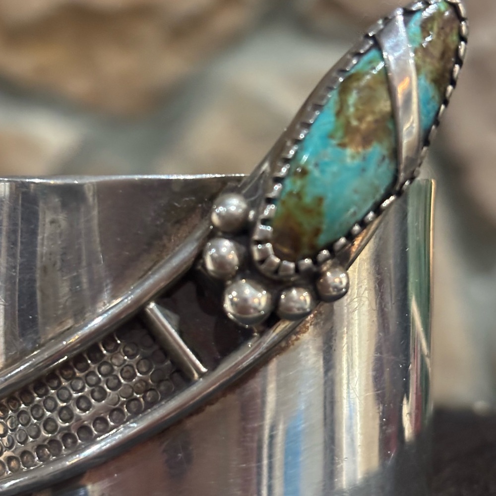 Custom Made Solid Sterling And Turquoise Cuff - image 5